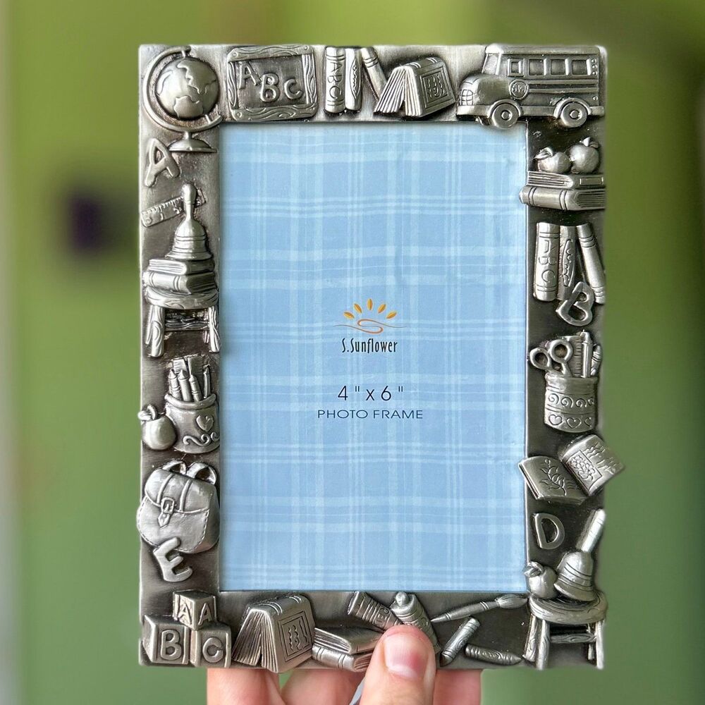 Silver Colored Metal Learning + Teacher School 3D Textured Picture Frame Accent